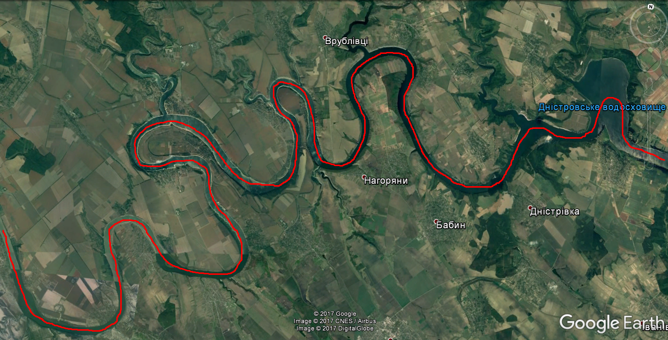 Звиви Дністра на карті