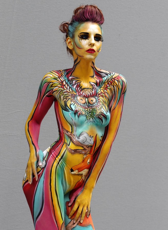 A model poses during the annual World Bodypainting Festival in Poertschach